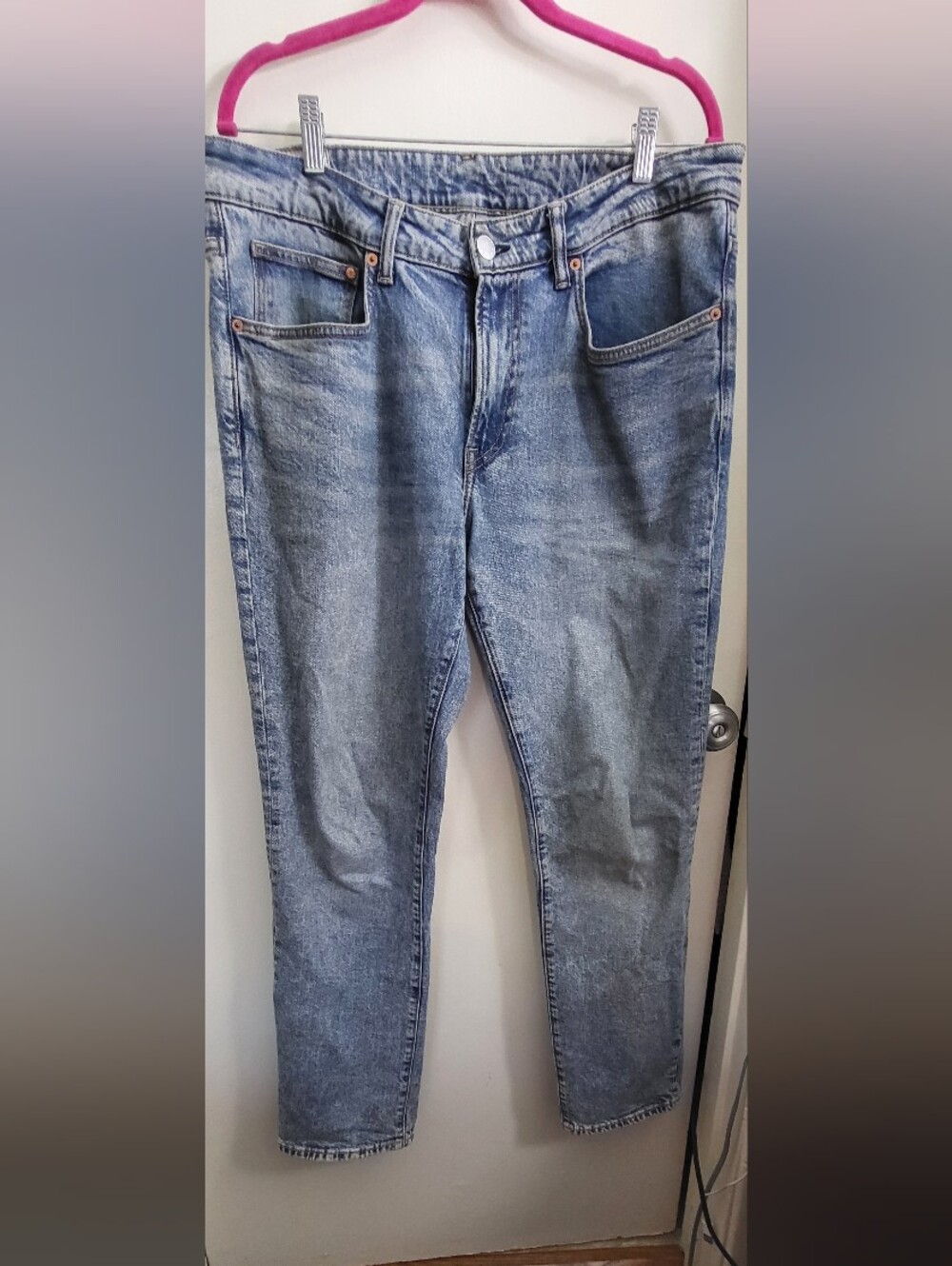 H&M Men's Straight Regular Fit Blue Acid Wash Denim Jeans Size 36x32